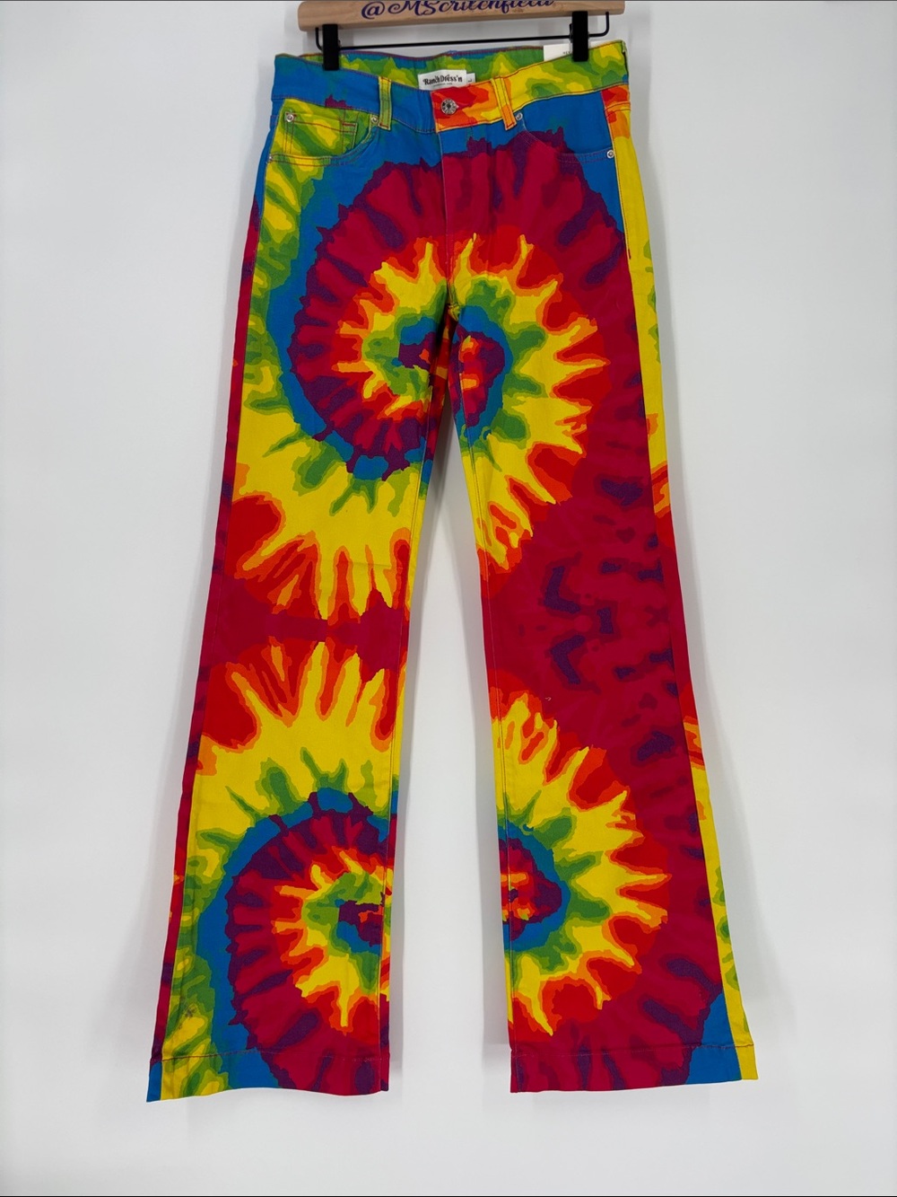 Ranch dress’n fallon Taylor tie dye barrel leg jeans new 10 12 large long I